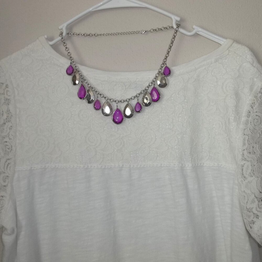 Purple And Silver Statement Teardrop Necklace Ear… - image 4